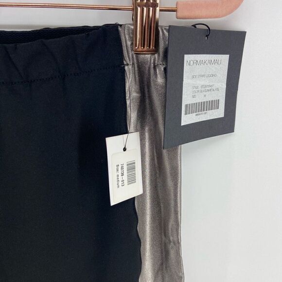 Norma Kamali Women's Black Elastic Waist Pull On Silver Side Leggings Medium NWT - Picture 2 of 8